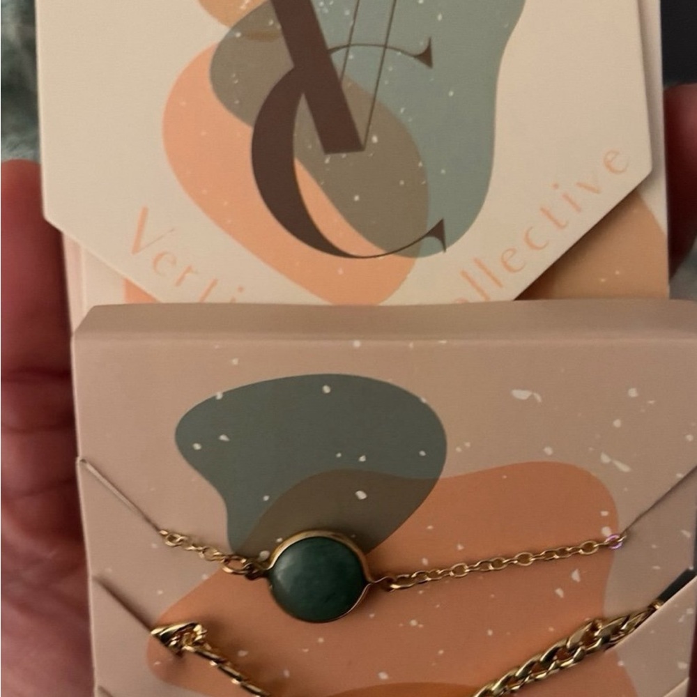 Gold Necklace with Green Stone by